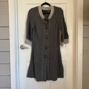 Cashmere cable duster/dress with 3/4 bell sleeves